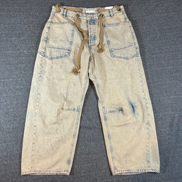 We The Free Denim - We The Free Moxie Low Slung Pull On Barrel Jeans Tan Acid Wash 31 Fits 37x25 Y2K